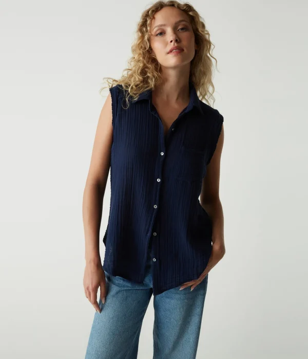 Michael Stars Monique Gauze Button Down Tank- Tops, Blouses & Shirts
