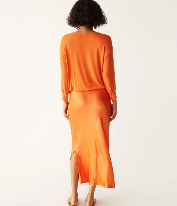 Michael Stars Nadia Mixed Fabric Satin Dress- Dresses | Midi Dresses
