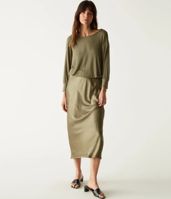 Michael Stars Nadia Mixed Fabric Satin Dress- Dresses | Midi Dresses