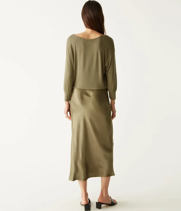 Michael Stars Nadia Mixed Fabric Satin Dress- Dresses | Midi Dresses