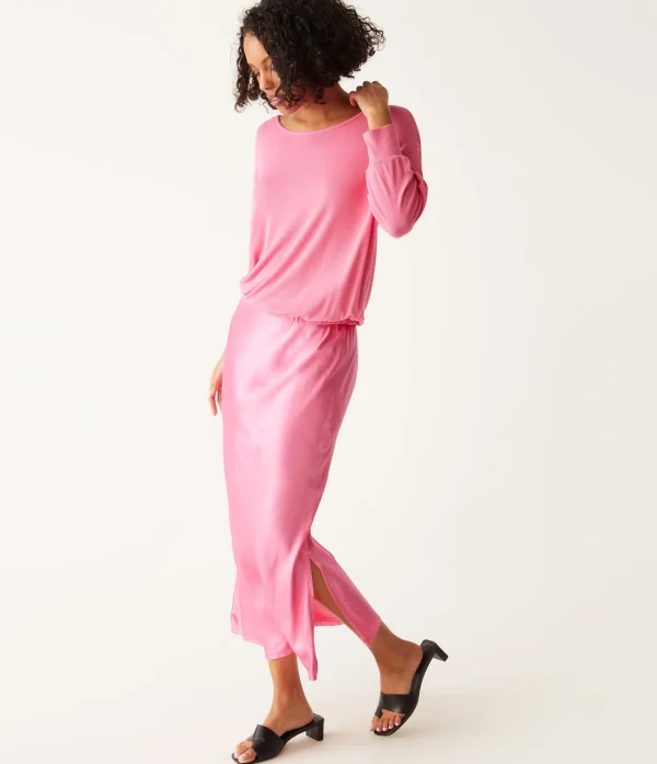 Michael Stars Nadia Mixed Fabric Satin Dress- Dresses | Midi Dresses