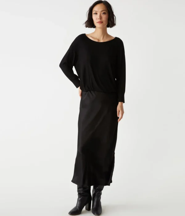 Michael Stars Nadia Mixed Fabric Satin Dress- Dresses | Midi Dresses