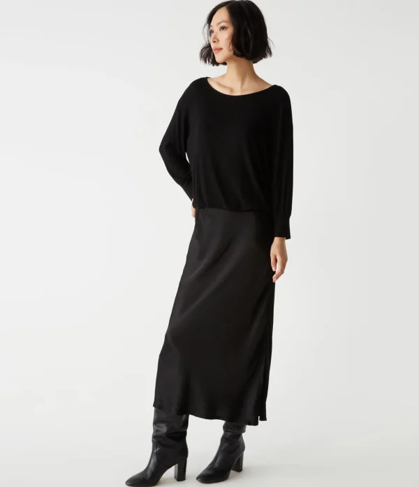 Michael Stars Nadia Mixed Fabric Satin Dress- Dresses | Midi Dresses