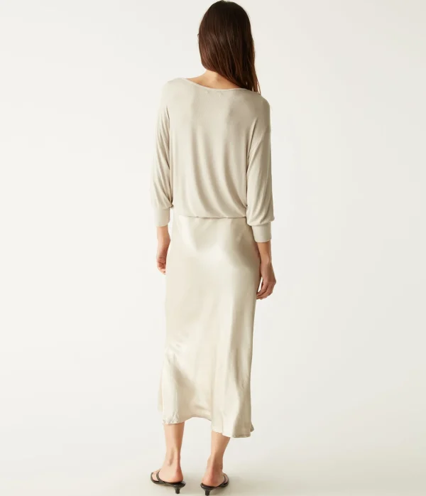 Michael Stars Nadia Mixed Fabric Satin Dress- Dresses | Midi Dresses