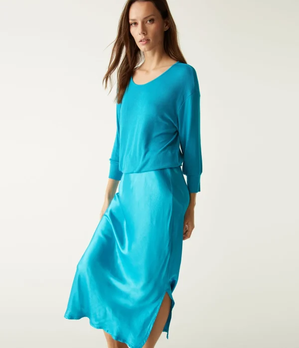 Michael Stars Nadia Mixed Fabric Satin Dress- Dresses | Midi Dresses