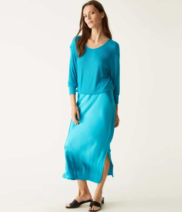 Michael Stars Nadia Mixed Fabric Satin Dress- Dresses | Midi Dresses