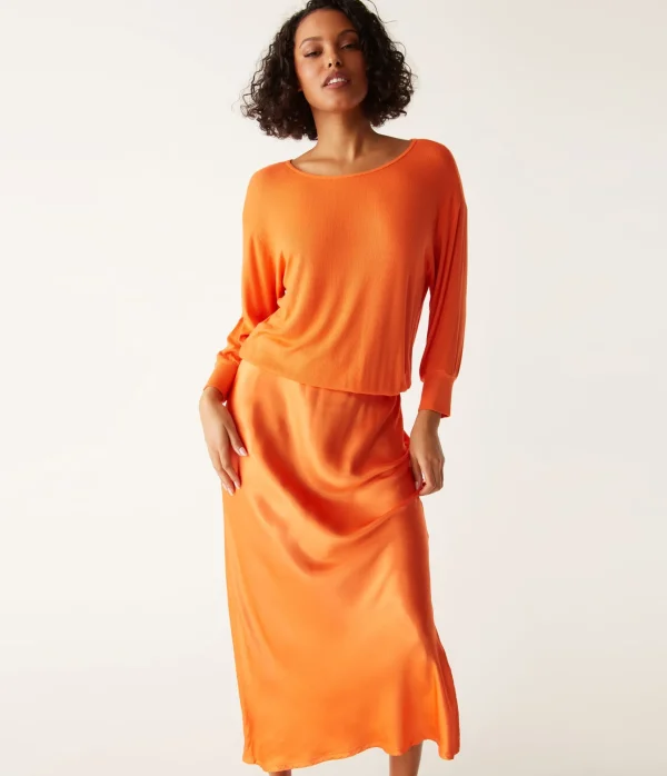 Michael Stars Nadia Mixed Fabric Satin Dress- Dresses | Midi Dresses