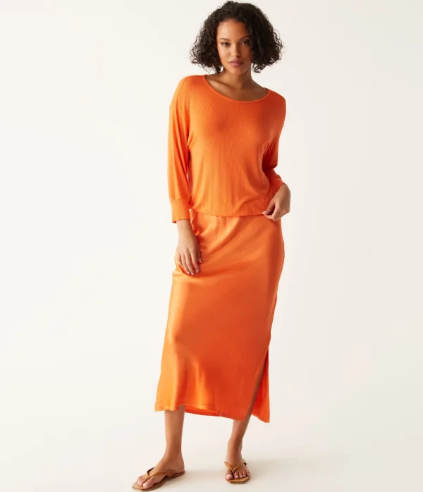 Michael Stars Nadia Mixed Fabric Satin Dress- Dresses | Midi Dresses