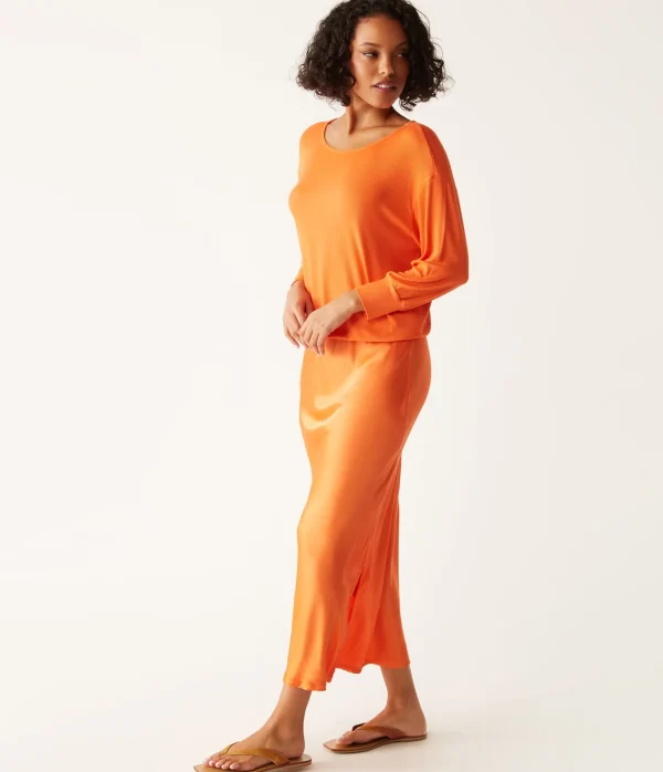 Michael Stars Nadia Mixed Fabric Satin Dress- Dresses | Midi Dresses
