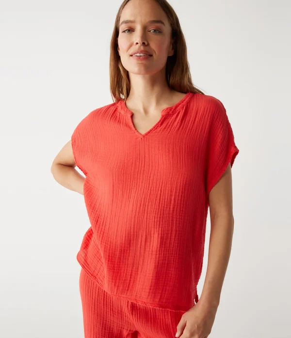 Michael Stars Naomi Split Neck Top- Tops, Blouses & Shirts