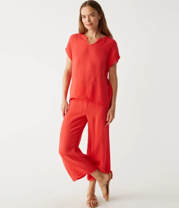 Michael Stars Naomi Split Neck Top- Tops, Blouses & Shirts