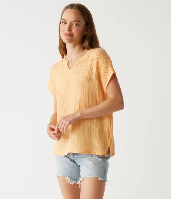 Michael Stars Naomi Split Neck Top- Tops, Blouses & Shirts