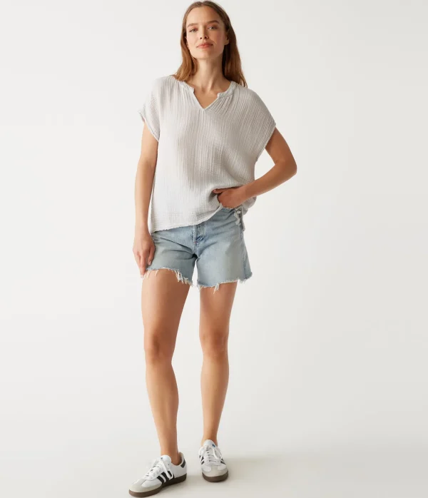Michael Stars Naomi Split Neck Top- Tops, Blouses & Shirts