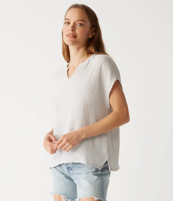 Michael Stars Naomi Split Neck Top- Tops, Blouses & Shirts