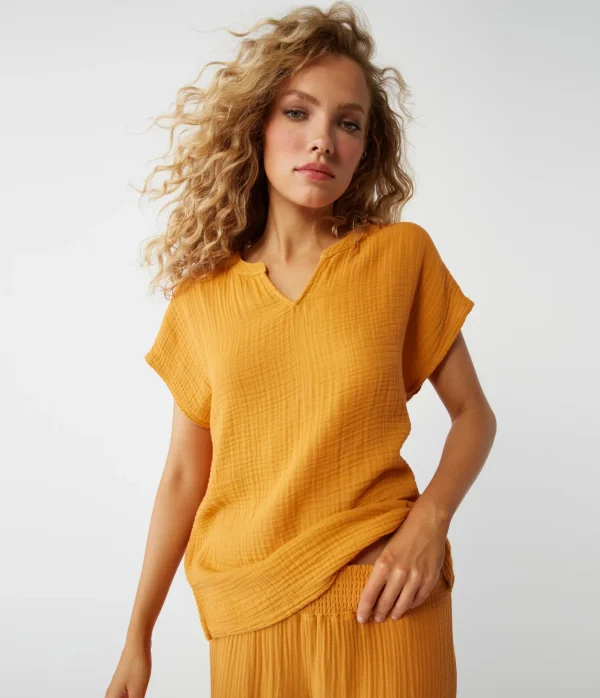 Michael Stars Naomi Split Neck Top- Tops, Blouses & Shirts