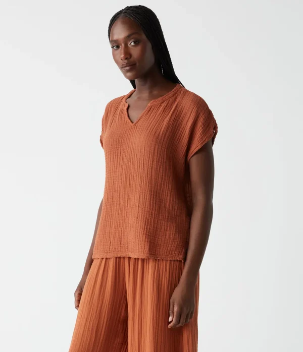 Michael Stars Naomi Split Neck Top- Tops, Blouses & Shirts