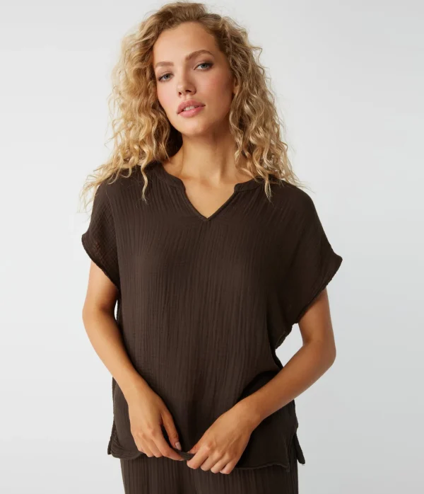 Michael Stars Naomi Split Neck Top- Tops, Blouses & Shirts
