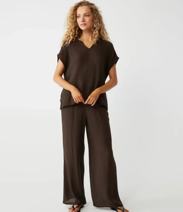 Michael Stars Naomi Split Neck Top- Tops, Blouses & Shirts