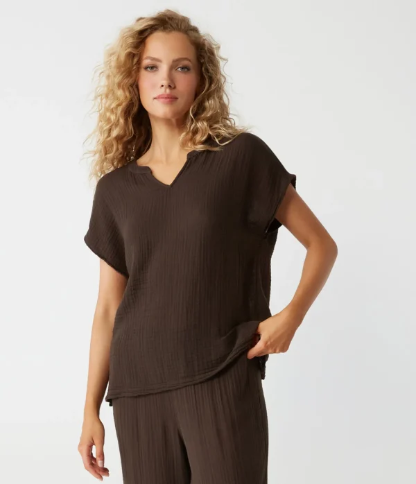 Michael Stars Naomi Split Neck Top- Tops, Blouses & Shirts