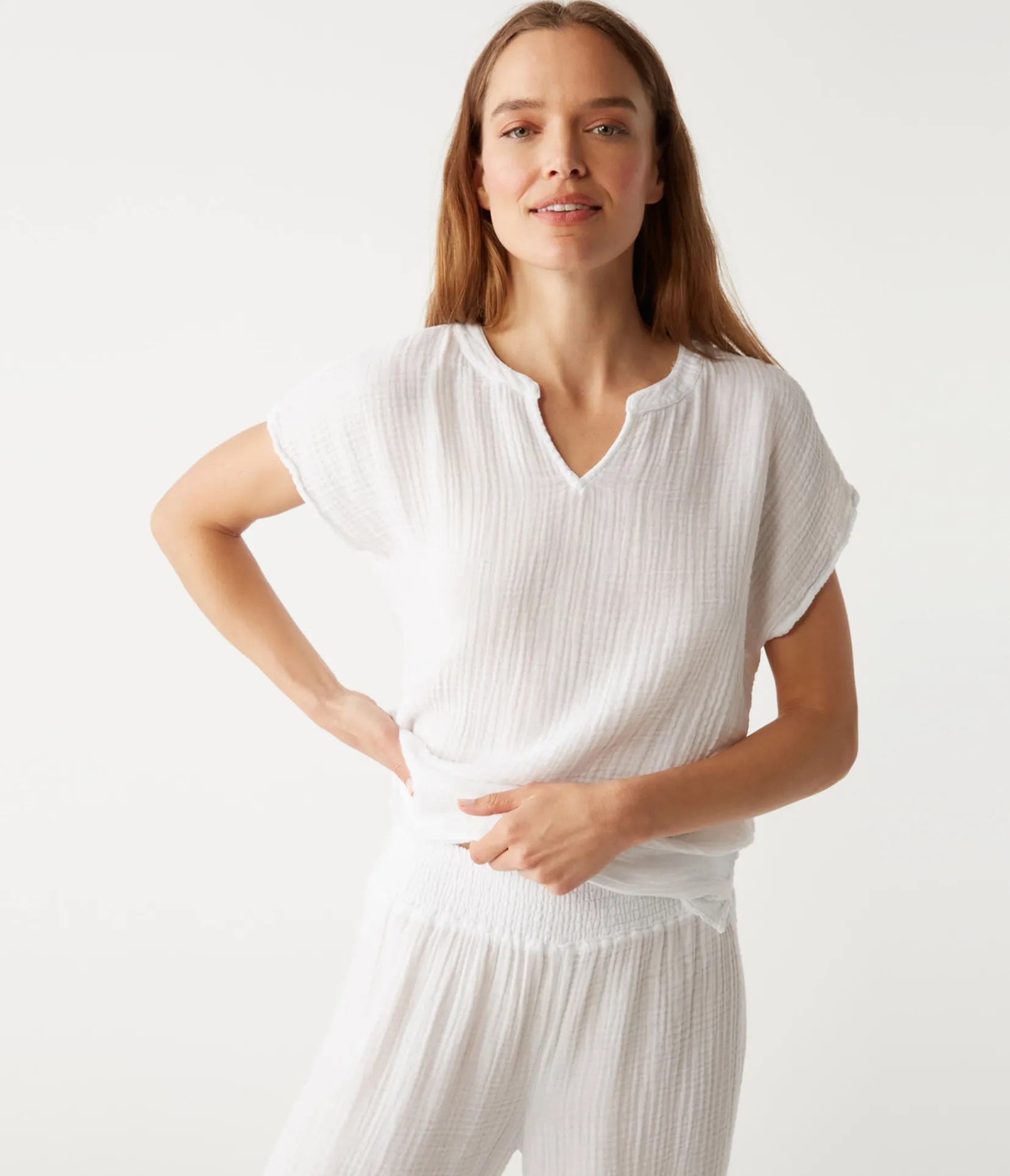 naomi_split_neck_top_4.webp Michael Stars Naomi Split Neck Top- Tops, Blouses & Shirts