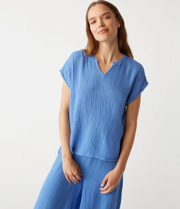 Michael Stars Naomi Split Neck Top- Tops, Blouses & Shirts