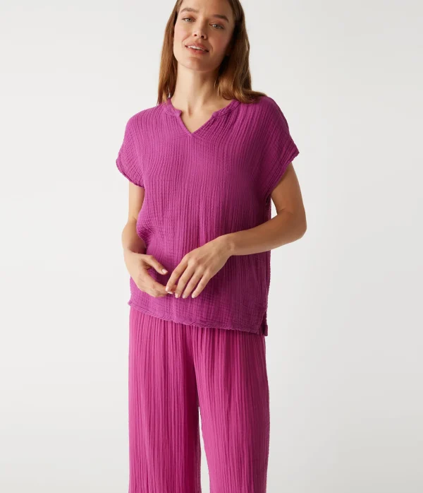 Michael Stars Naomi Split Neck Top- Tops, Blouses & Shirts