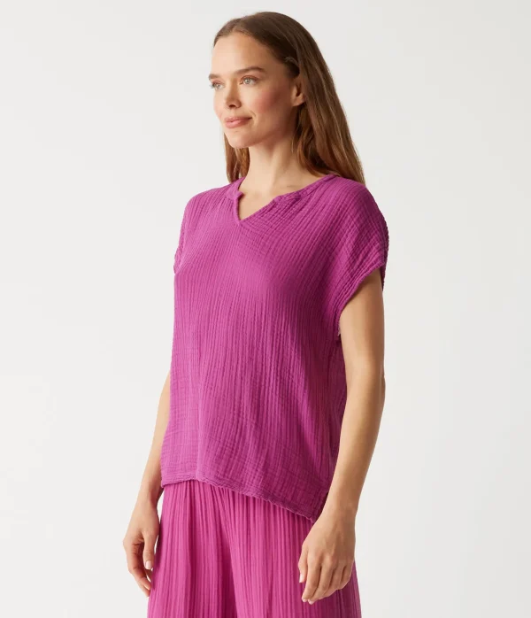 Michael Stars Naomi Split Neck Top- Tops, Blouses & Shirts