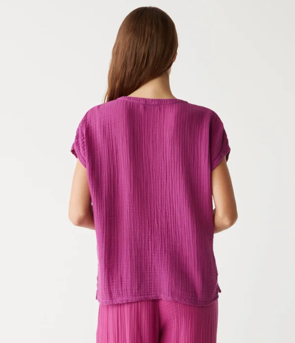 Michael Stars Naomi Split Neck Top- Tops, Blouses & Shirts