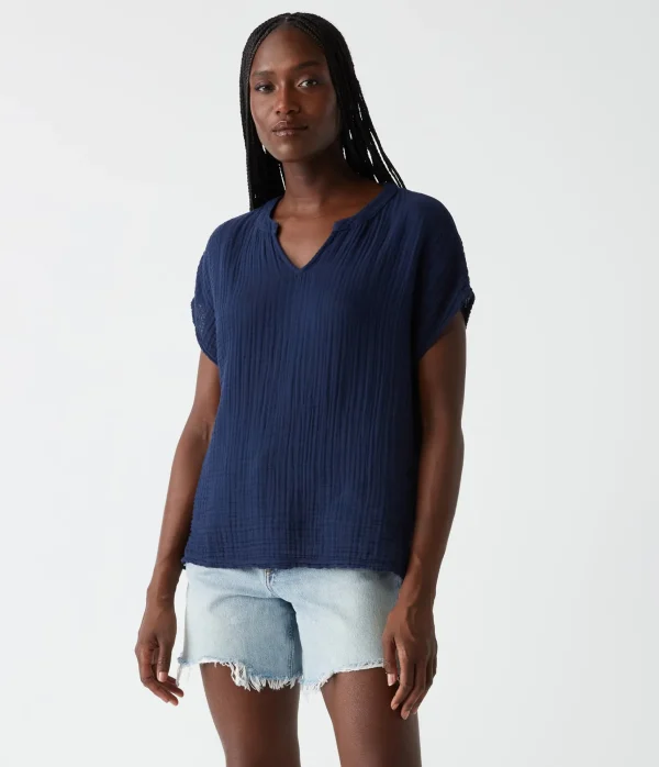 Michael Stars Naomi Split Neck Top- Tops, Blouses & Shirts