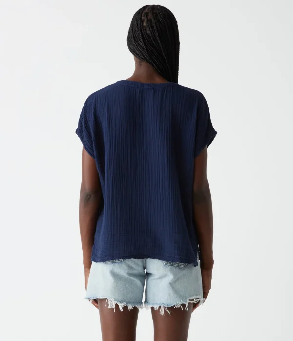 Michael Stars Naomi Split Neck Top- Tops, Blouses & Shirts