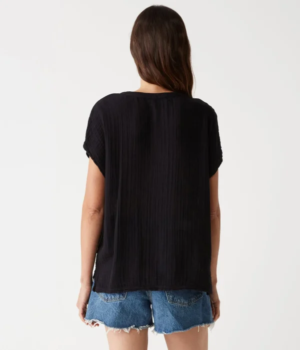 Michael Stars Naomi Split Neck Top- Tops, Blouses & Shirts
