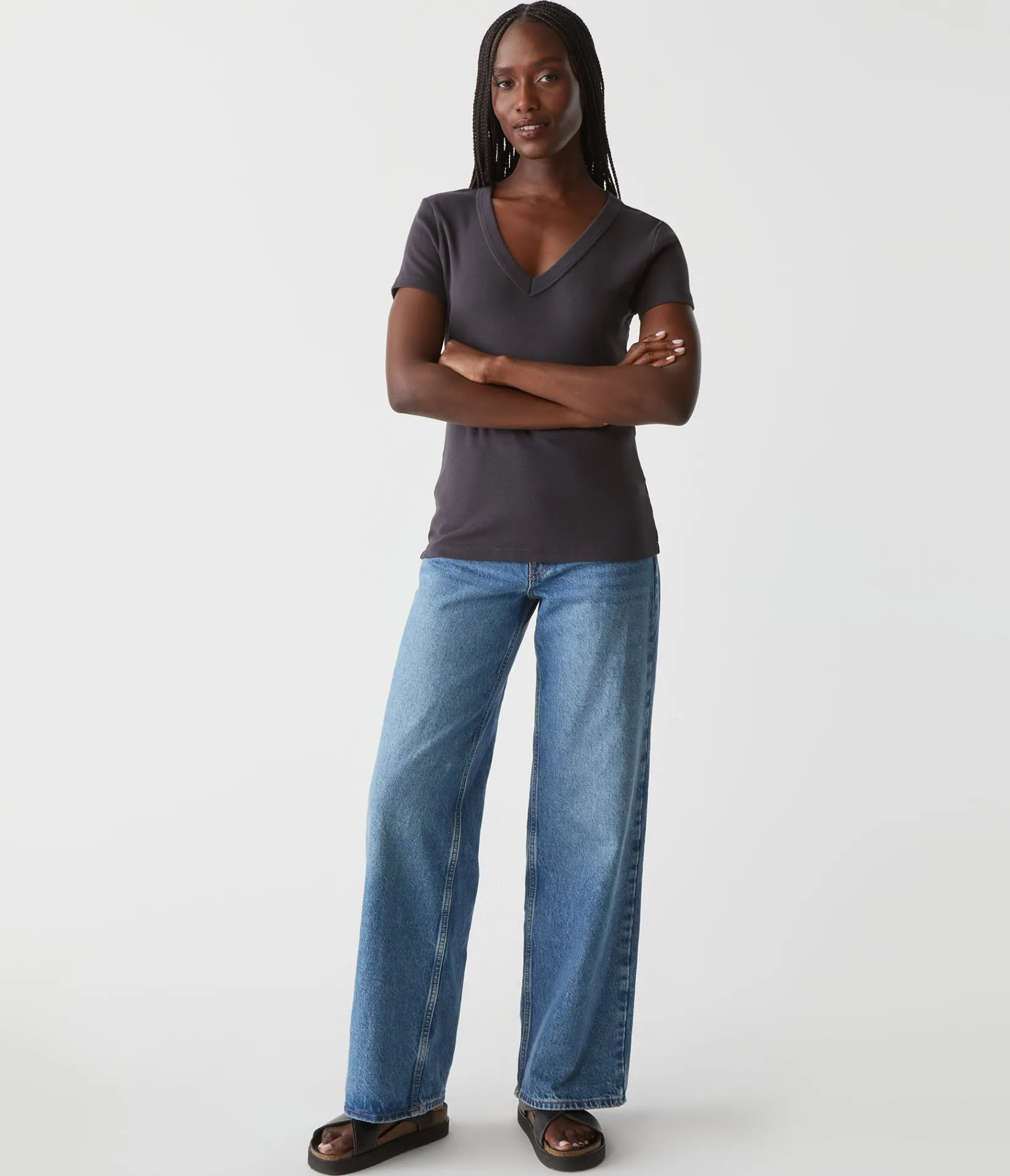 nikki_vneck_tee_12.webp Michael Stars Nikki V-Neck Tee- T-Shirts | 1x1 Cotton T-Shirts