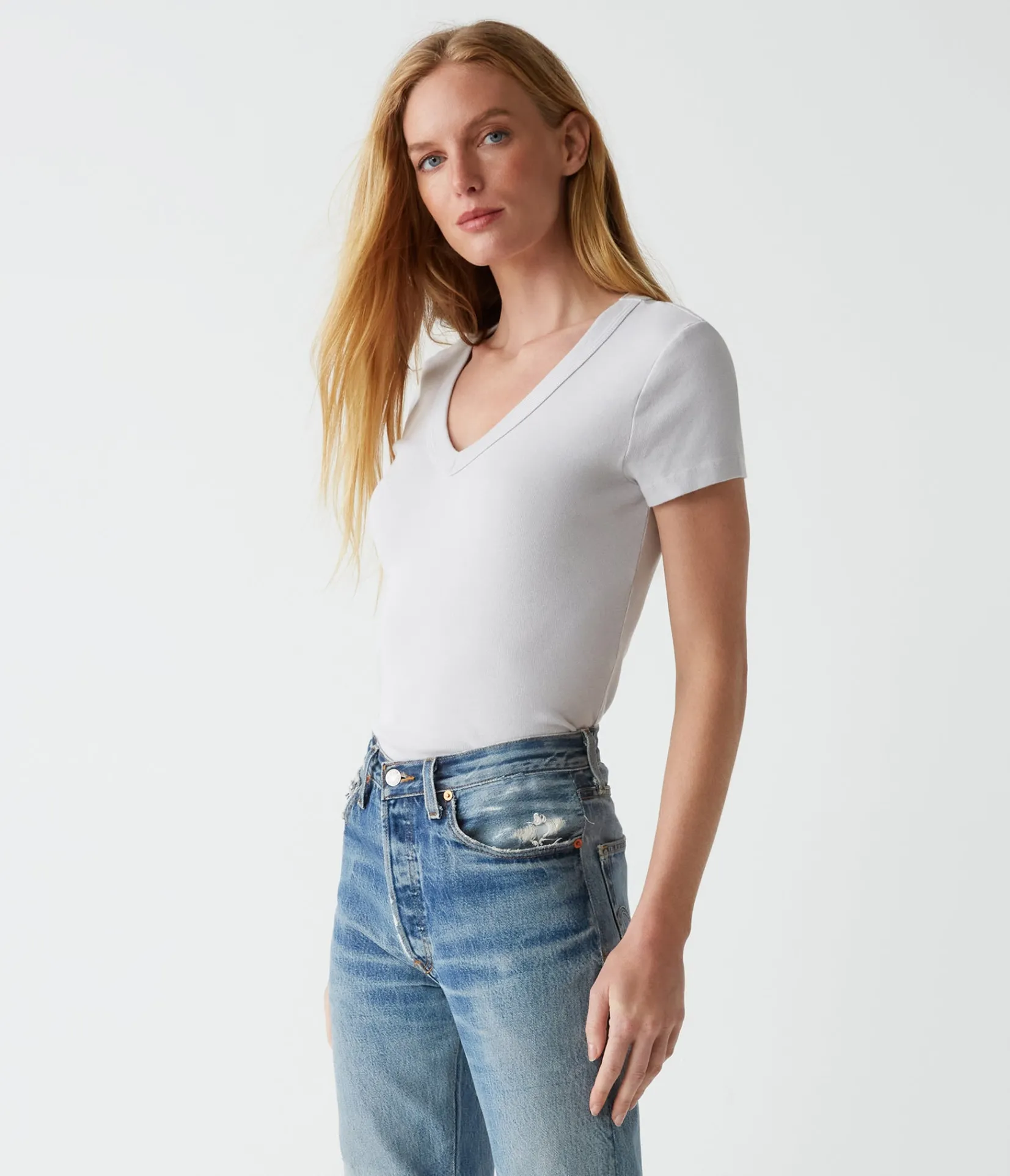 nikki_vneck_tee_17.webp Michael Stars Nikki V-Neck Tee- T-Shirts | 1x1 Cotton T-Shirts