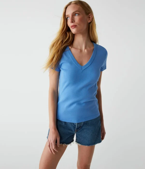 Michael Stars Nikki V-Neck Tee- T-Shirts | 1x1 Cotton T-Shirts