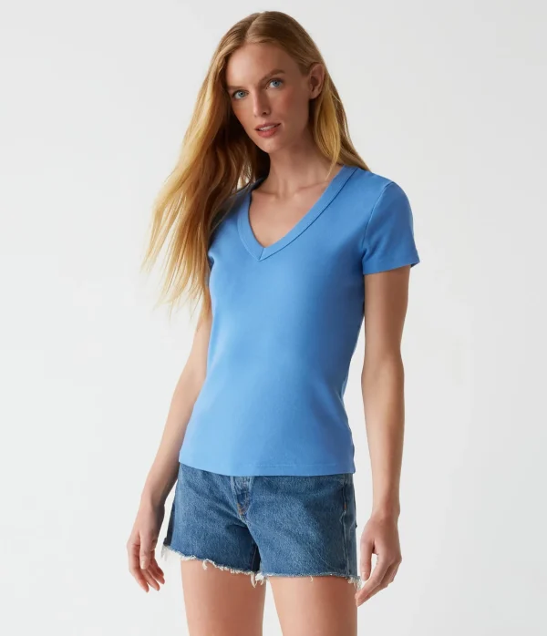 Michael Stars Nikki V-Neck Tee- T-Shirts | 1x1 Cotton T-Shirts