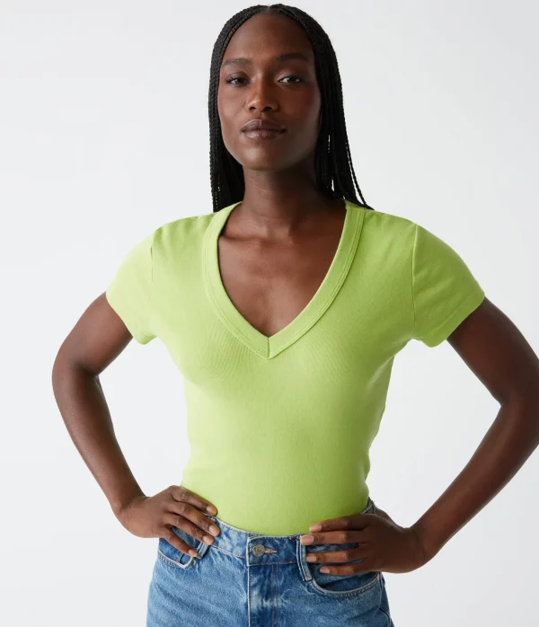 Michael Stars Nikki V-Neck Tee- T-Shirts | 1x1 Cotton T-Shirts