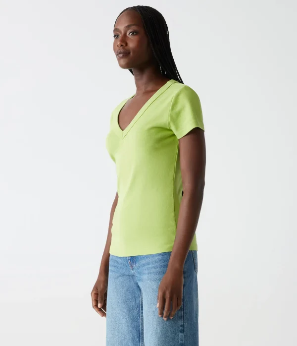 Michael Stars Nikki V-Neck Tee- T-Shirts | 1x1 Cotton T-Shirts