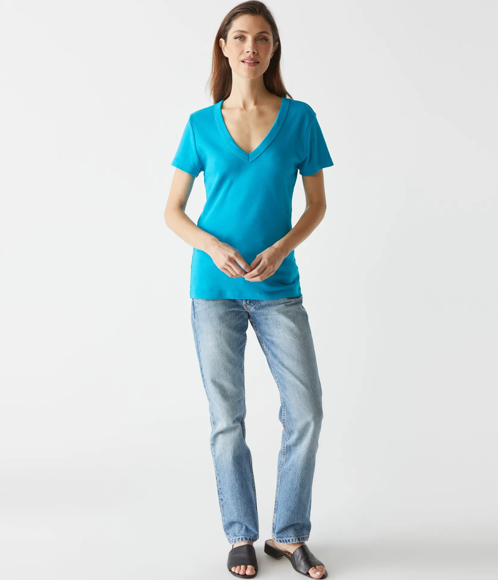 nikki_vneck_tee_28.webp Michael Stars Nikki V-Neck Tee- T-Shirts | 1x1 Cotton T-Shirts