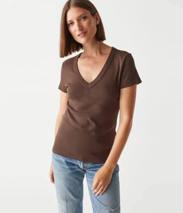 Michael Stars Nikki V-Neck Tee- T-Shirts | 1x1 Cotton T-Shirts