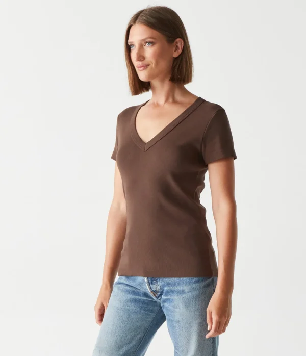 Michael Stars Nikki V-Neck Tee- T-Shirts | 1x1 Cotton T-Shirts