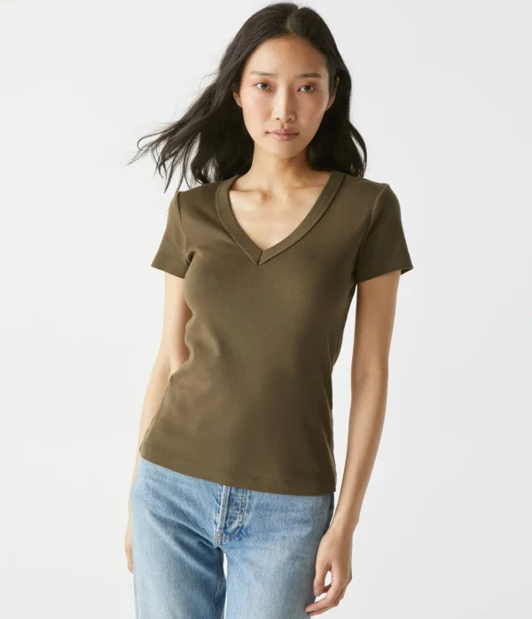 Michael Stars Nikki V-Neck Tee- T-Shirts | 1x1 Cotton T-Shirts