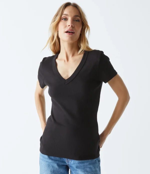 Michael Stars Nikki V-Neck Tee- T-Shirts | 1x1 Cotton T-Shirts