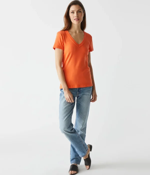 Michael Stars Nikki V-Neck Tee- T-Shirts | 1x1 Cotton T-Shirts