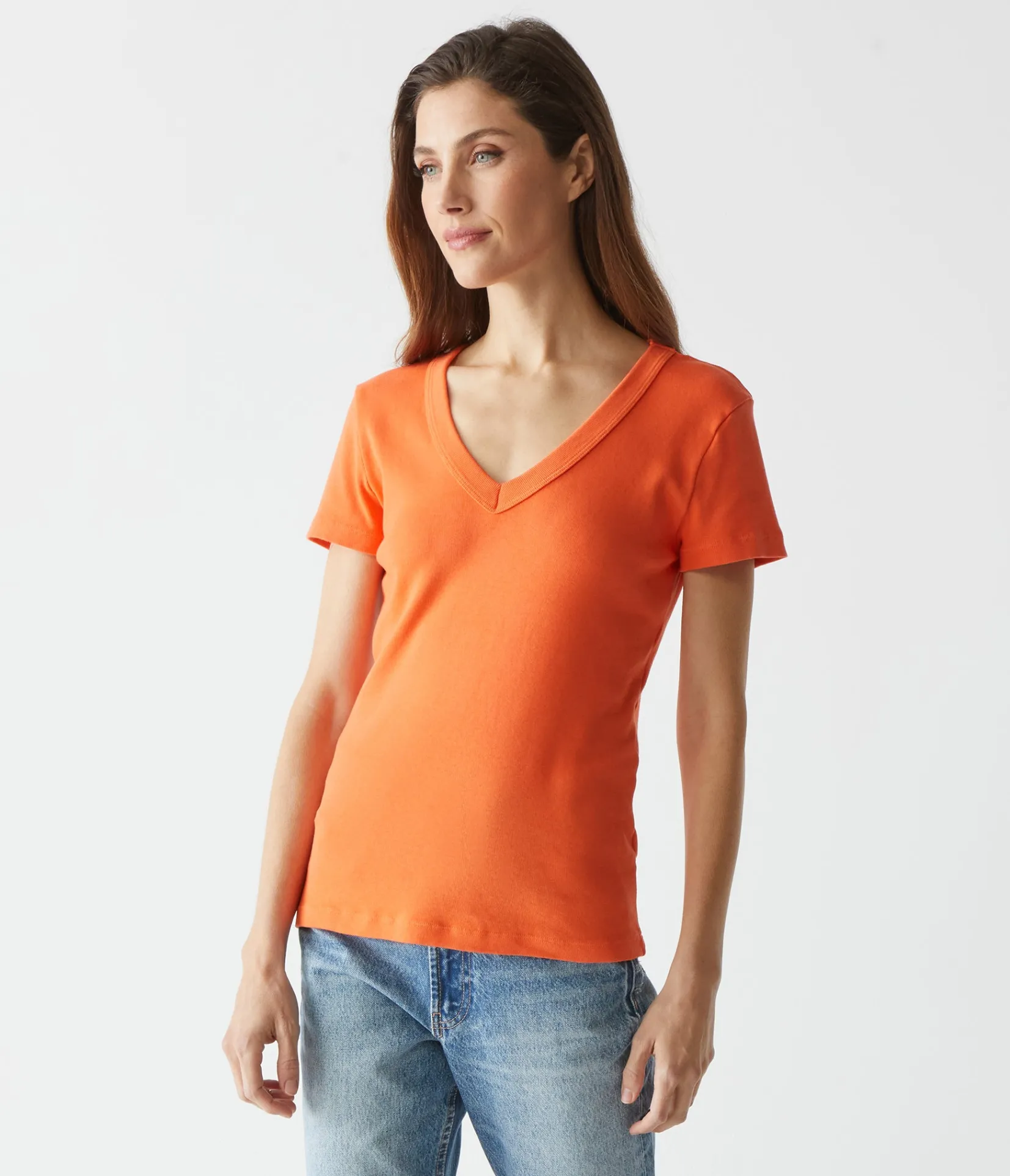 nikki_vneck_tee_45.webp Michael Stars Nikki V-Neck Tee- T-Shirts | 1x1 Cotton T-Shirts