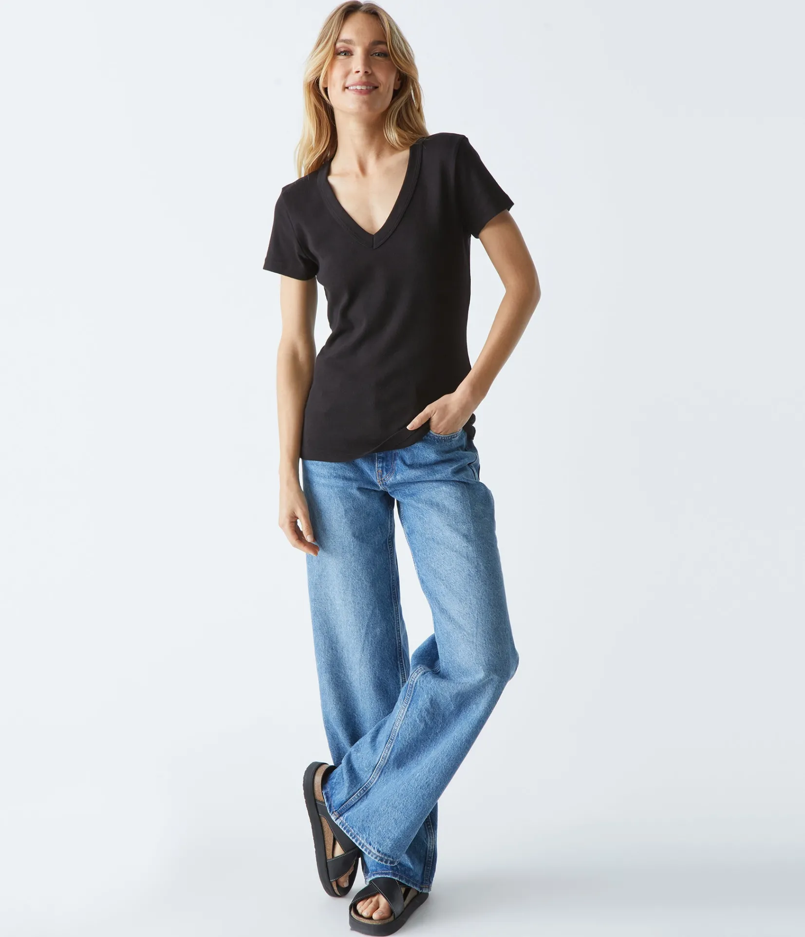 nikki_vneck_tee_5.webp Michael Stars Nikki V-Neck Tee- T-Shirts | 1x1 Cotton T-Shirts