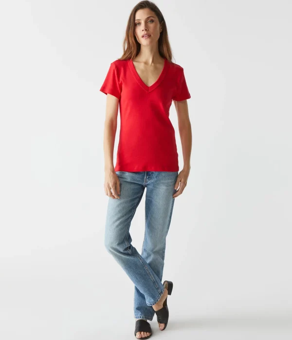 Michael Stars Nikki V-Neck Tee- T-Shirts | 1x1 Cotton T-Shirts