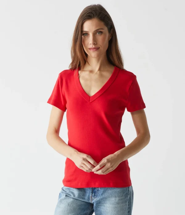 Michael Stars Nikki V-Neck Tee- T-Shirts | 1x1 Cotton T-Shirts