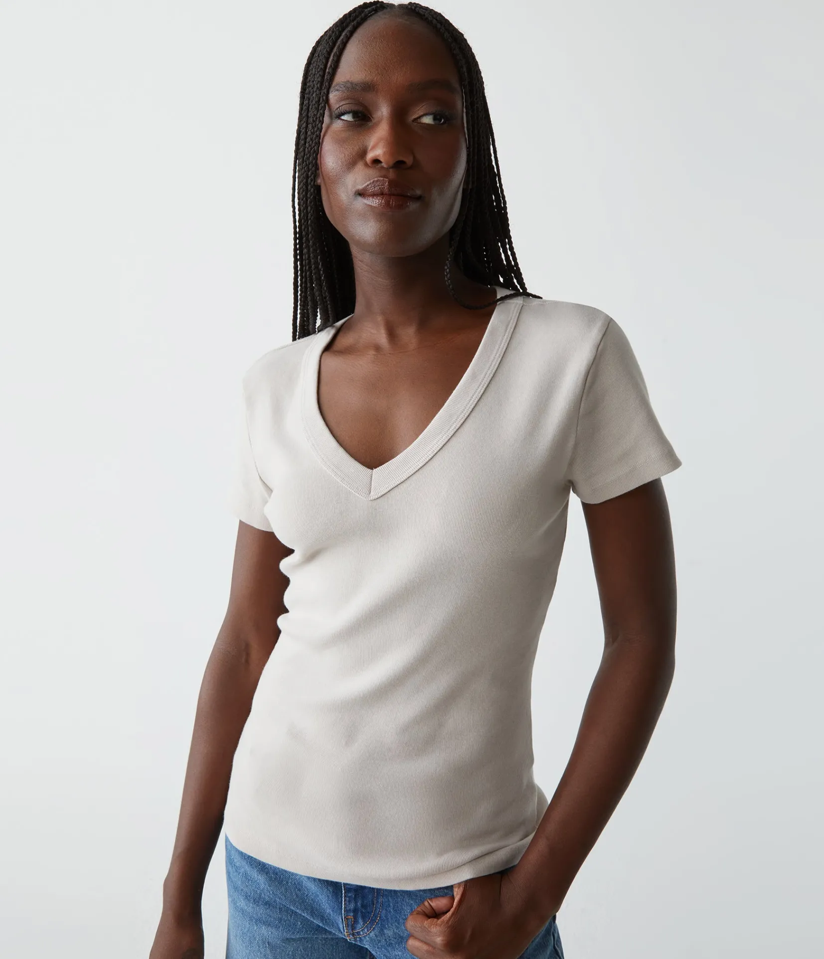 nikki_vneck_tee_55.webp Michael Stars Nikki V-Neck Tee- T-Shirts | 1x1 Cotton T-Shirts