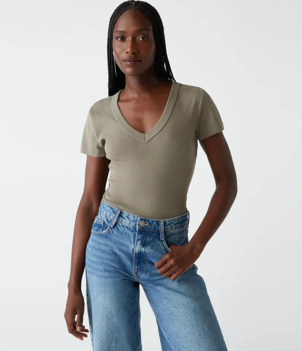 Michael Stars Nikki V-Neck Tee- T-Shirts | 1x1 Cotton T-Shirts
