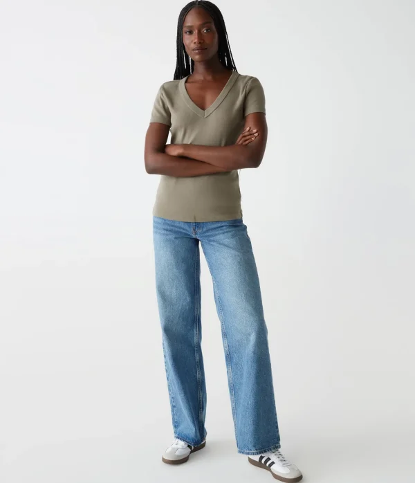 Michael Stars Nikki V-Neck Tee- T-Shirts | 1x1 Cotton T-Shirts